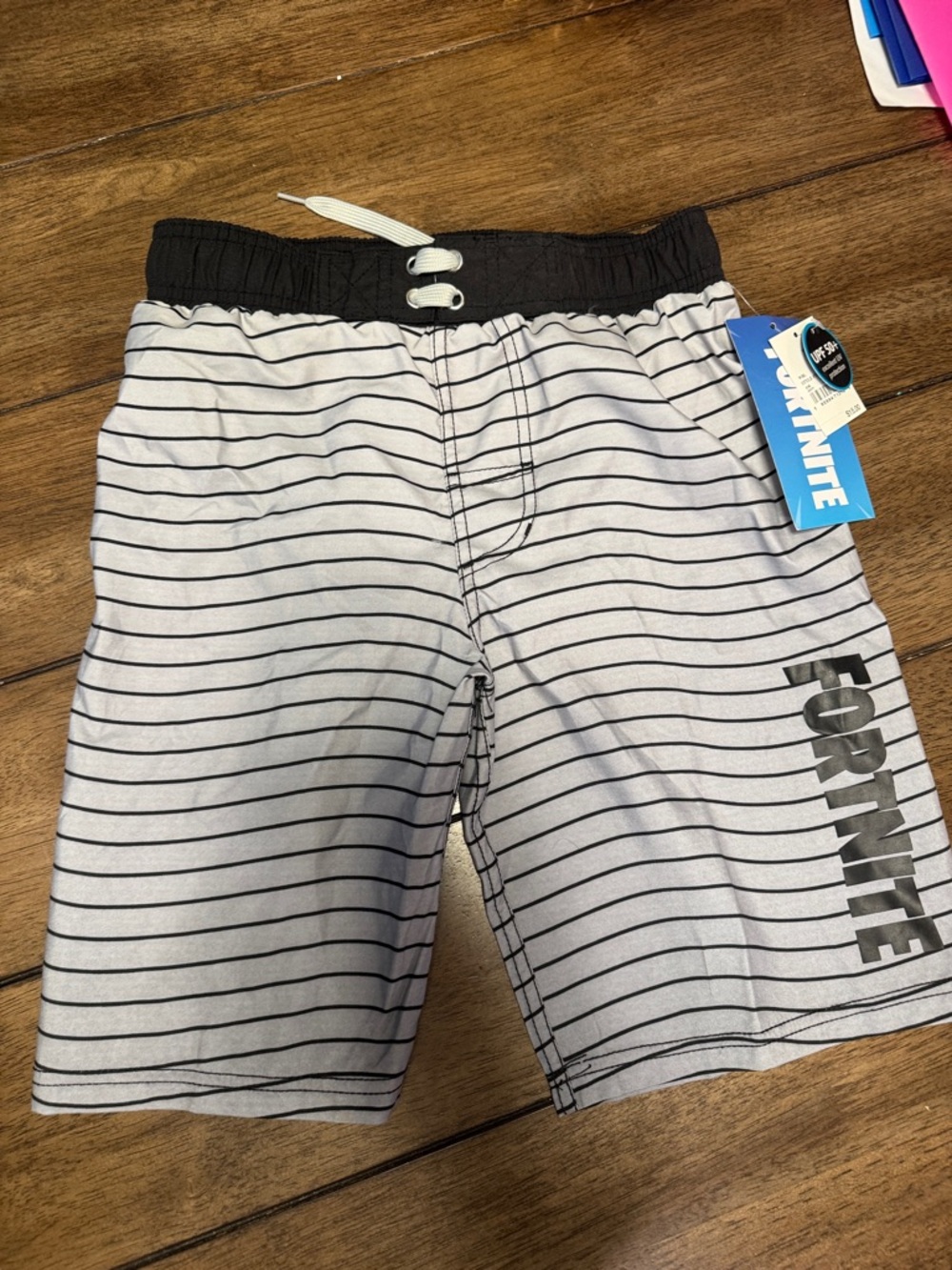 Fortnite Boys' Black & White Striped Swim Trunks